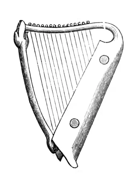 stock image String harp in the old book the History of Music, by Nauman, 1897, St. Petersburg