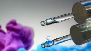 Renkli arkaplanda kozmetik bir pipeti kapat.