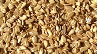 Pişmemiş yulaf ezmesi dokusu yakından görünür. Makro atış. Gastronomi kavramı.