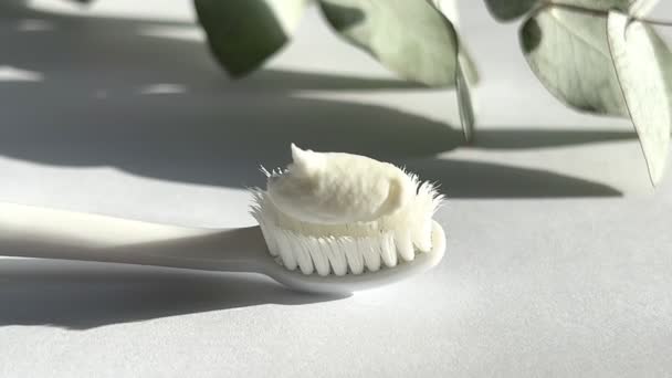 Uma Escova Dentes Com Pasta Dentes Isolada Fundo Branco Frente — Vídeo de Stock