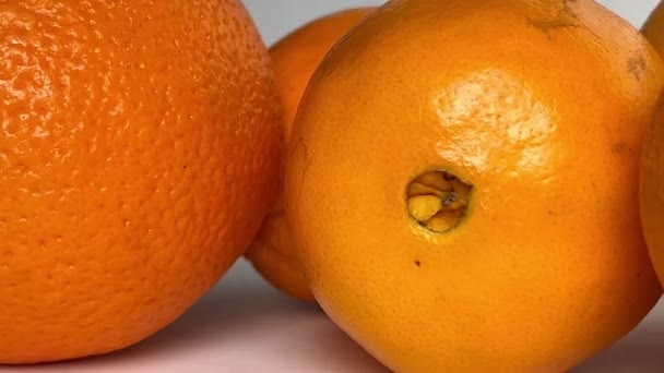 Whole Orange Fruits White Background Close Slow Motion — Stock Video