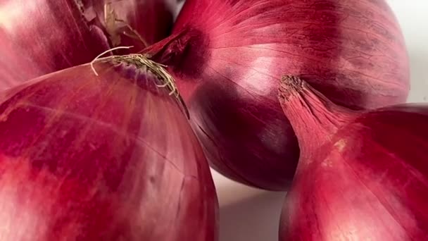 Fresh Whole Purple Onions White Background Close Slow Motion — 비디오