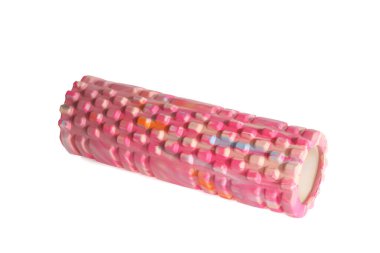 A pink foam massage roller isolated on a white background. Foam rolling is a self myofascial release technique. Gym fitness equipment. clipart