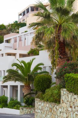  Yunanistan 'daki otelin güzel bir manzarası. Athina Sarayı Oteli ve Spa Oteli, Mades, Agia Pelagia, Girit.