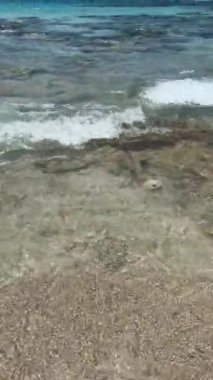 Mavi göl ve kıyı şeridi. Kıbrıs adasında yaz tatili. Kıbrıs Rum Kesimi 'nin güzel bir kıyı şeridi var, Akdeniz ise turkuaz. Ayia Napa, Kıbrıs.