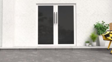 Pizza kutuları taşıyan sarı robot, teslimat konsepti