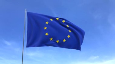 Mavi gökyüzü arka planında dalgalı AB bayrağı