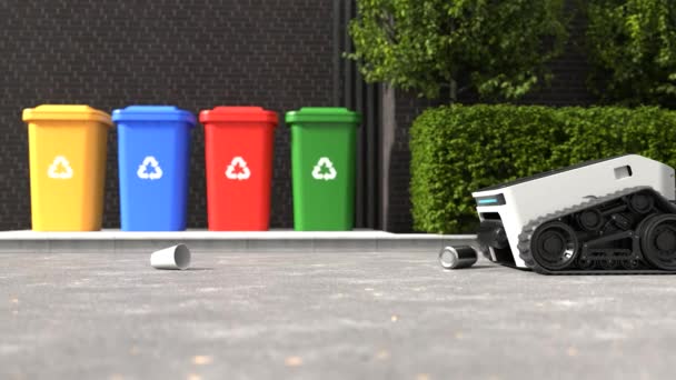 Robô Inteligente Coleta Lixo Rua — Vídeo de Stock