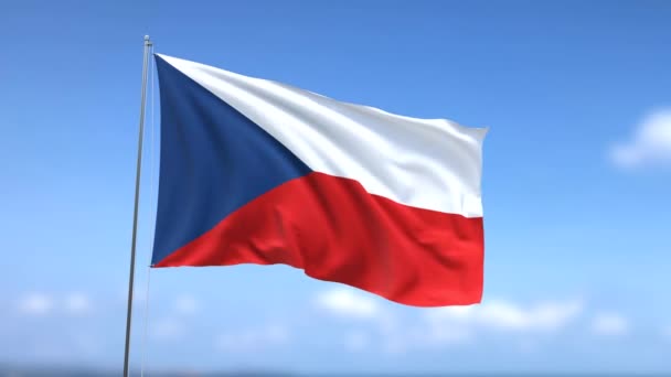 Zwaaiende Vlag Van Tsjechië Blauwe Lucht Achtergrond — Stockvideo
