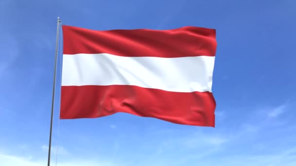 Zwaaiende Vlag Van Oostenrijk Blauwe Lucht Achtergrond — Stockvideo