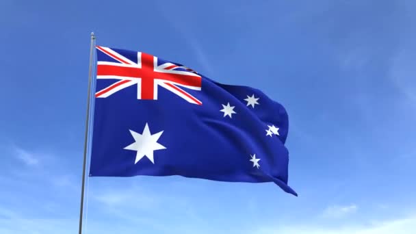 Acenando Bandeira Austrália Fundo Céu Azul — Vídeo de Stock