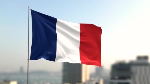 Bandeira Acenando França Fundo Cidade — Vídeo de Stock
