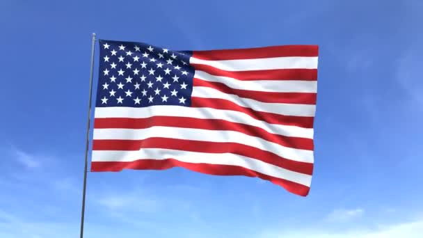 Ondeando Bandera Usa Sobre Fondo Azul Del Cielo — Vídeo de stock