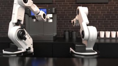 Kahve yapan robot baristalar, fütürist teknoloji servisi. 