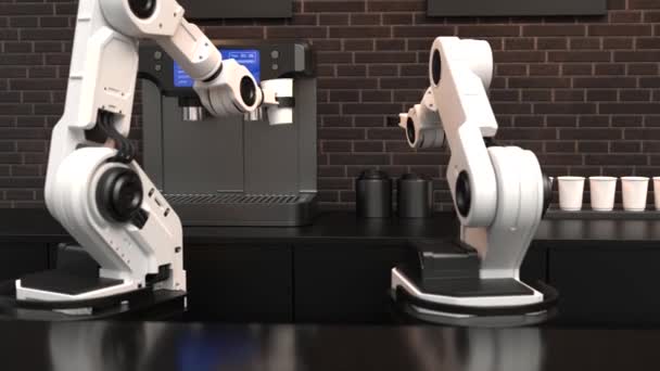 Robot Baristas Haciendo Café Servicio Tecnología Futurista — Vídeos de Stock