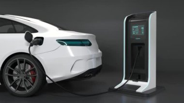 Elektrikli araba Ev şarj istasyonundaki bataryayı şarj ediyor.