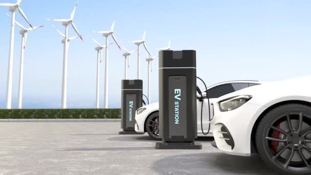 Elektrische Auto Laadt Batterij Bij Het Laadstation Illustratie — Stockvideo