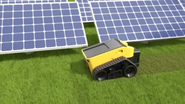 Otomatik robot çim biçme makinesi çimleri biçiyor   