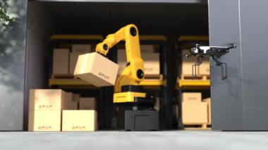 Dron teslimatı, otomatik dağıtım robotu, iş hava taşımacılığı konsepti