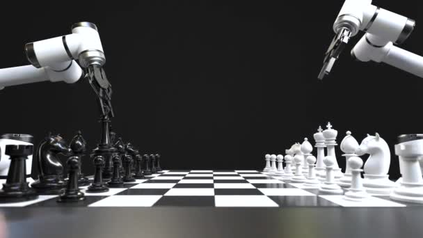 Robot Arm Spelar Schack Affärsstrategi Koncept — Stockvideo