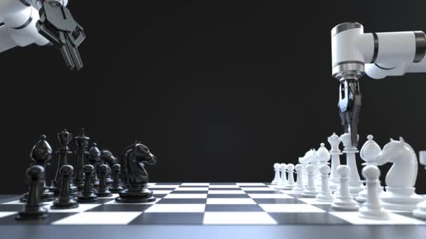 Braço Robô Jogando Xadrez Conceito Estratégia Negócios — Vídeo de Stock