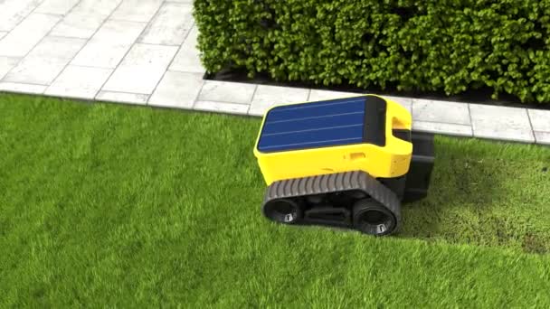 Elektryczne Koszenie Trawnik Robot Solarny Zasilany — Wideo stockowe