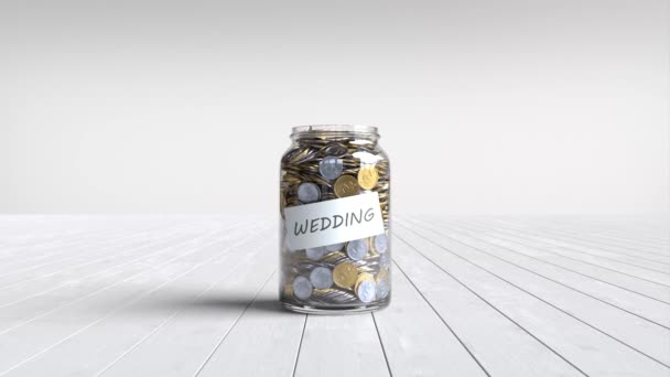 Wedding Word Coin Glass Jar Money Wedding Reception — Stock Video