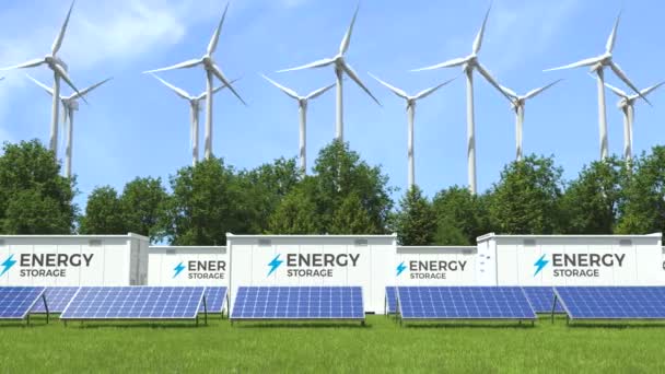 Stockage Énergie Avec Éoliennes Solaire Éolienne Concept Énergie — Video