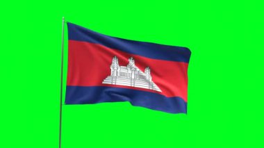 Yeşil arkaplanda Kamboçya bayrağı, bayrak döngüsü videosu