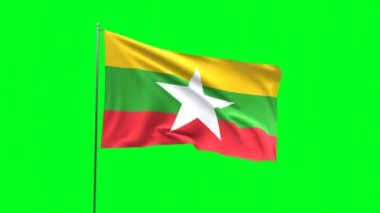 Yeşil arkaplanda Myanmar bayrağı, bayrak döngüsü videosu