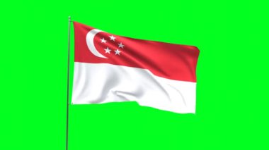 Yeşil arkaplanda Singapur bayrağı, bayrak döngüsü videosu