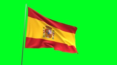 Yeşil arkaplanda İspanya bayrağı, bayrak döngüsü videosu