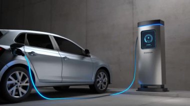 EV şarj istasyonu, temiz enerji dolum teknolojisi, elektrikli araba şarjı.