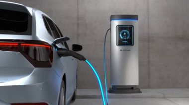 EV şarj istasyonu, temiz enerji dolum teknolojisi, elektrikli araba şarjı.