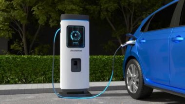 EV şarj istasyonu, temiz enerji dolum teknolojisi, elektrikli araba şarjı.