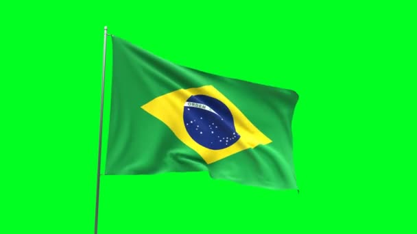 Flag Brazil Pada Latar Belakang Hijau Video Pengulangan Bendera — Stok Video