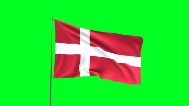 Drapelul Danemarcei Fundal Verde Steagul Buclei Video — Videoclip de stoc
