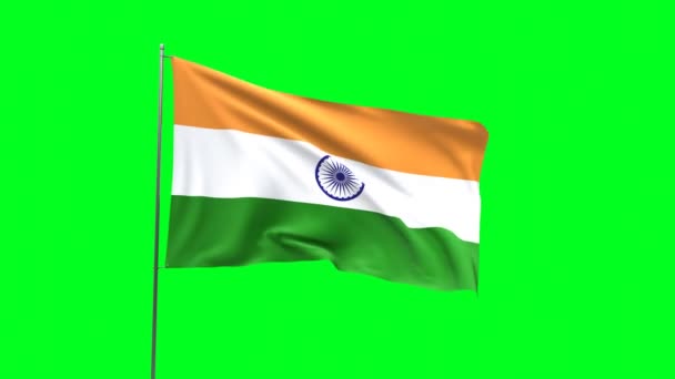Bandera India Sobre Fondo Verde Bandera Looping Video — Vídeos de Stock