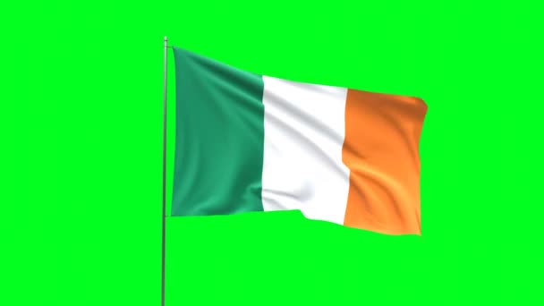 Bandera Irlanda Sobre Fondo Verde Bandera Looping Video — Vídeo de stock