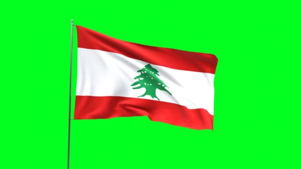 Bandera Del Líbano Sobre Fondo Verde Bandera Looping Video — Vídeo de stock