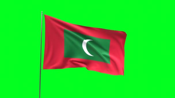 Yeşil Arkaplanda Maldivler Bayrağı Bayrak Döngüsü Videosu — Stok video