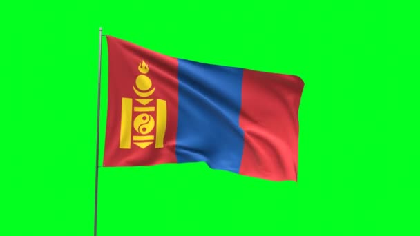 Yeşil Arkaplanda Moğolistan Bayrağı Bayrak Döngüsü Videosu — Stok video