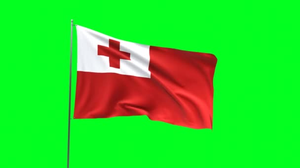 Bandera Tonga Sobre Fondo Verde Bandera Looping Video — Vídeo de stock