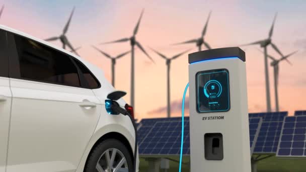 电动汽车充电 充电技术 清洁充填技术 Ev收费站 — 图库视频影像