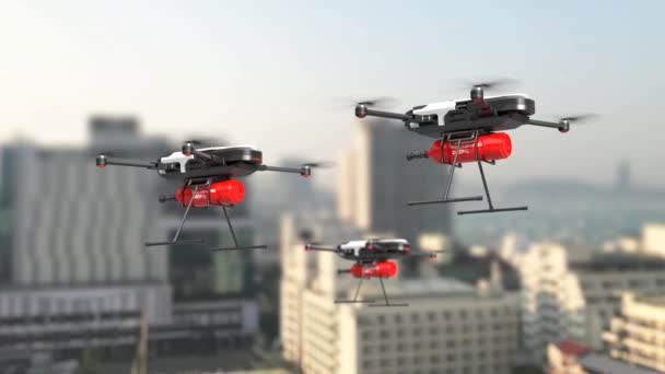 Concepto Dron Extinción Incendios Extingue Fuego Con Dron Volando Cielo — Vídeo de stock