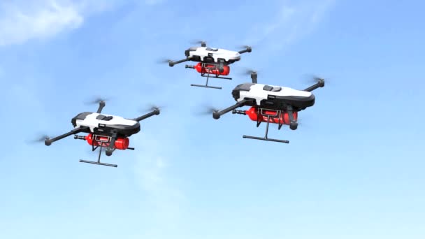 Concepto Dron Extinción Incendios Extingue Fuego Con Dron Volando Cielo — Vídeo de stock