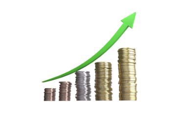 iş konsepti, altın sikkeler ve oktan grafikler 