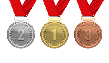 Şeffaf arkaplan, altın, gümüş ve bronz madalyalar, PNG dosyası