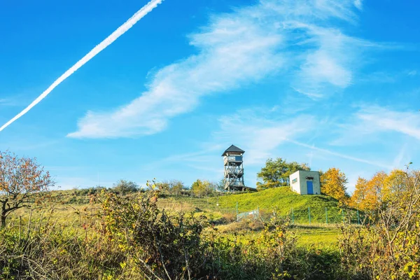 stock image Watchtower on the green meadow on a sunny day.Autumn landscape. High quality photo