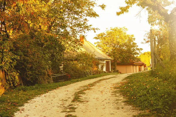 Haus Dorf Herbstliche Landschaft Abend Hochwertiges Foto Stockbild
